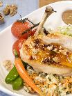 Maispoularde mit Orangenglasur auf K�rbis-Walnuss-Risotto