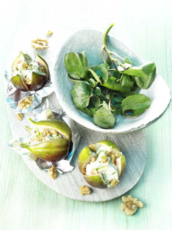 Gegrillte Walnuss-Feigen mit Brunnenkressesalat