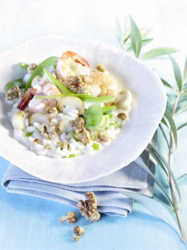 Walnuss-Risotto mit Scampi