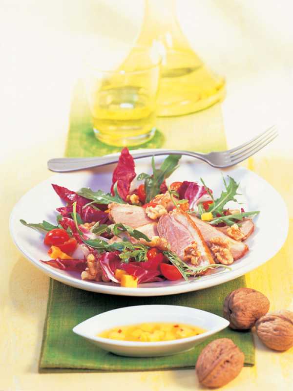 Rucolasalat mit Entenbrust und Mango-Dressing